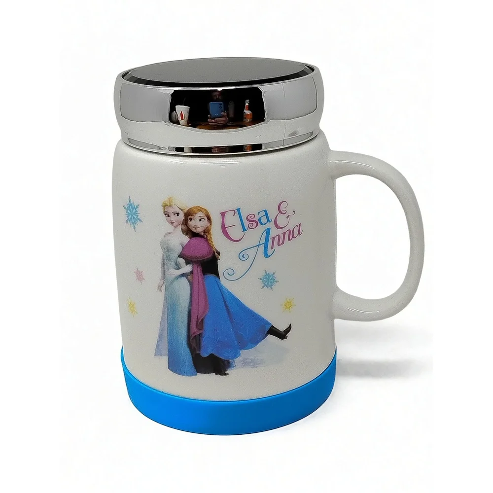 Disney Frozen Elsa Anna Ceramic Mug Chrome Lid Silicone Base Minimalist Preppy
